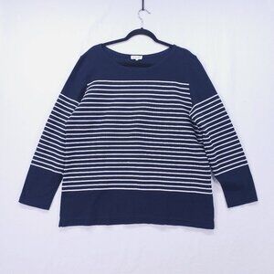 Armor Lux Size 6 Navy Blue Cotton Blend Striped Breton Long Sleeve Top French